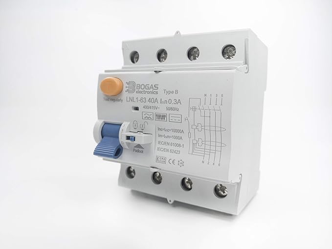 Interruptor Diferencial 40A de Clase Type B, 4P (3P+N), 300mA y 10kA